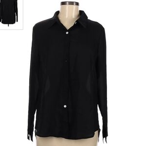NWT Black OMSJ Button Down Collared Shirt Blouse Women's Medium M Neutral New